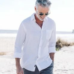 Faherty Men's Clothing Linen Laguna Shirt- White