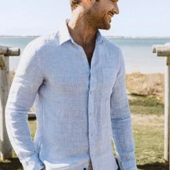 Faherty Linen Laguna Shirt - Light Blue Melange