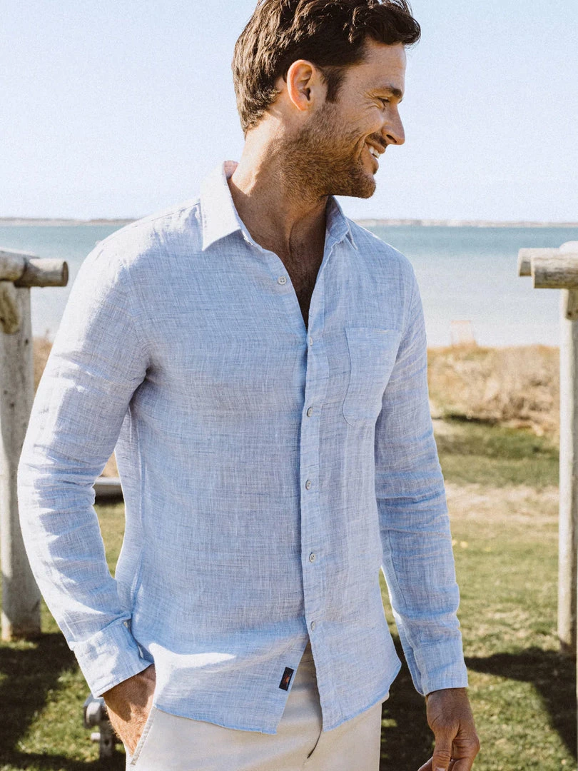 Faherty Linen Laguna Shirt - Light Blue Melange