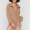 Spiritual Gangster Melody Zip Up Funnel Neck Sweater - Camel