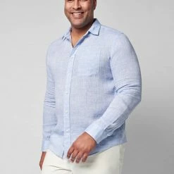 Faherty Linen Laguna Shirt - Light Blue Melange