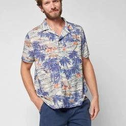 Faherty Men's Clothing South Pacific Swell Short Sleeve Rayon Kona Camp Shirt