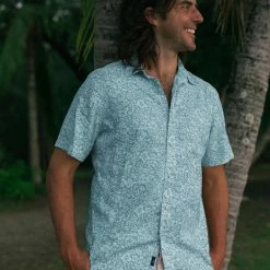 Faherty Short Sleeve Breeze Shirt Teal Waters Men's Clothing