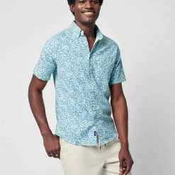 Faherty Short Sleeve Breeze Shirt Teal Waters Men's Clothing