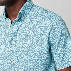 Faherty Short Sleeve Breeze Shirt Teal Waters Men's Clothing