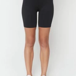 Spiritual Gangster Women's Clothing Amara Seamless Wide Rib Biker Shorts Black