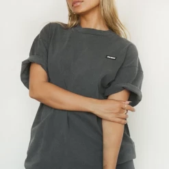 Joah Brown Oversized Crew Tee- Washed Black Cotton