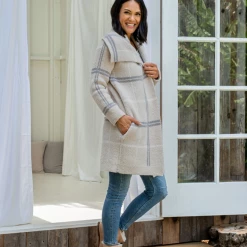 Barefoot Dreams CozyChic Windowpane Drape Cardigan Women's Clothing