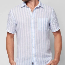 Faherty Men's Clothing Short Sleeve Striped Linen Shirt